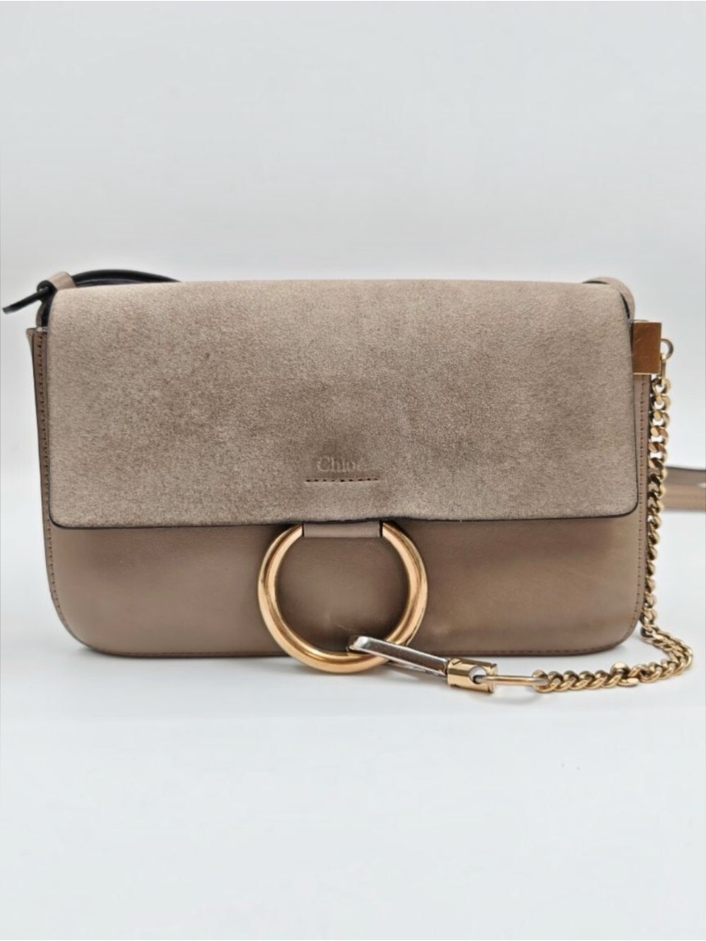 Chloe Suede Calfskin Small Faye Shoulder Bag Grey Grossbody Bag